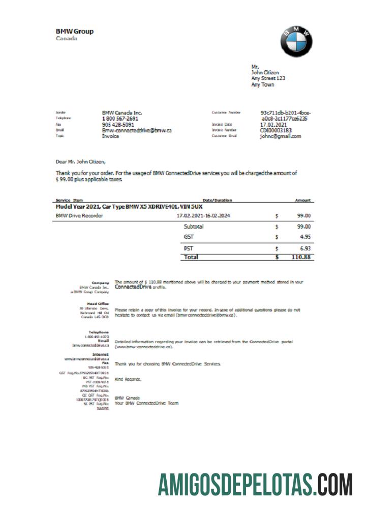Fatura BMW dos EUA (2) exemplo